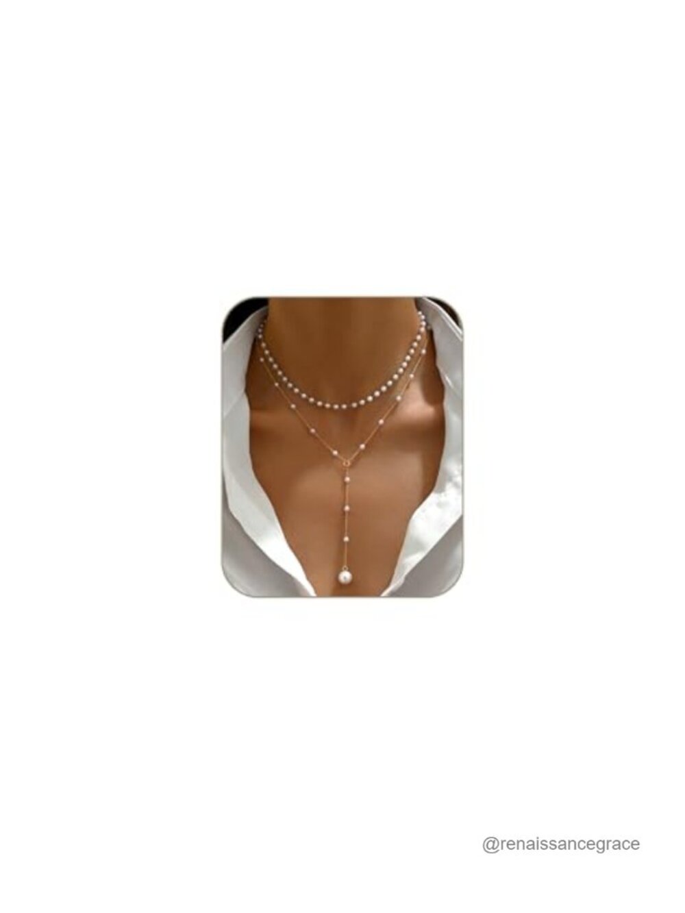 Layered Faux Pearl Choker Y Necklace 14K Gold Plated Trendy Dainty Jewelry Gift
